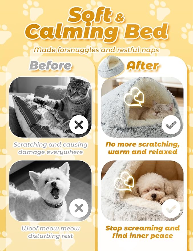 Dog Bed, Dog Bed with Cover Cave, Dual Comfort Design, Pet Bed for Small/Medium/Large Cats and Dogs, Anxiety Relief, Durable & Chew-Proof, Improves Sleep & Behaviour (Coffee, 15in)