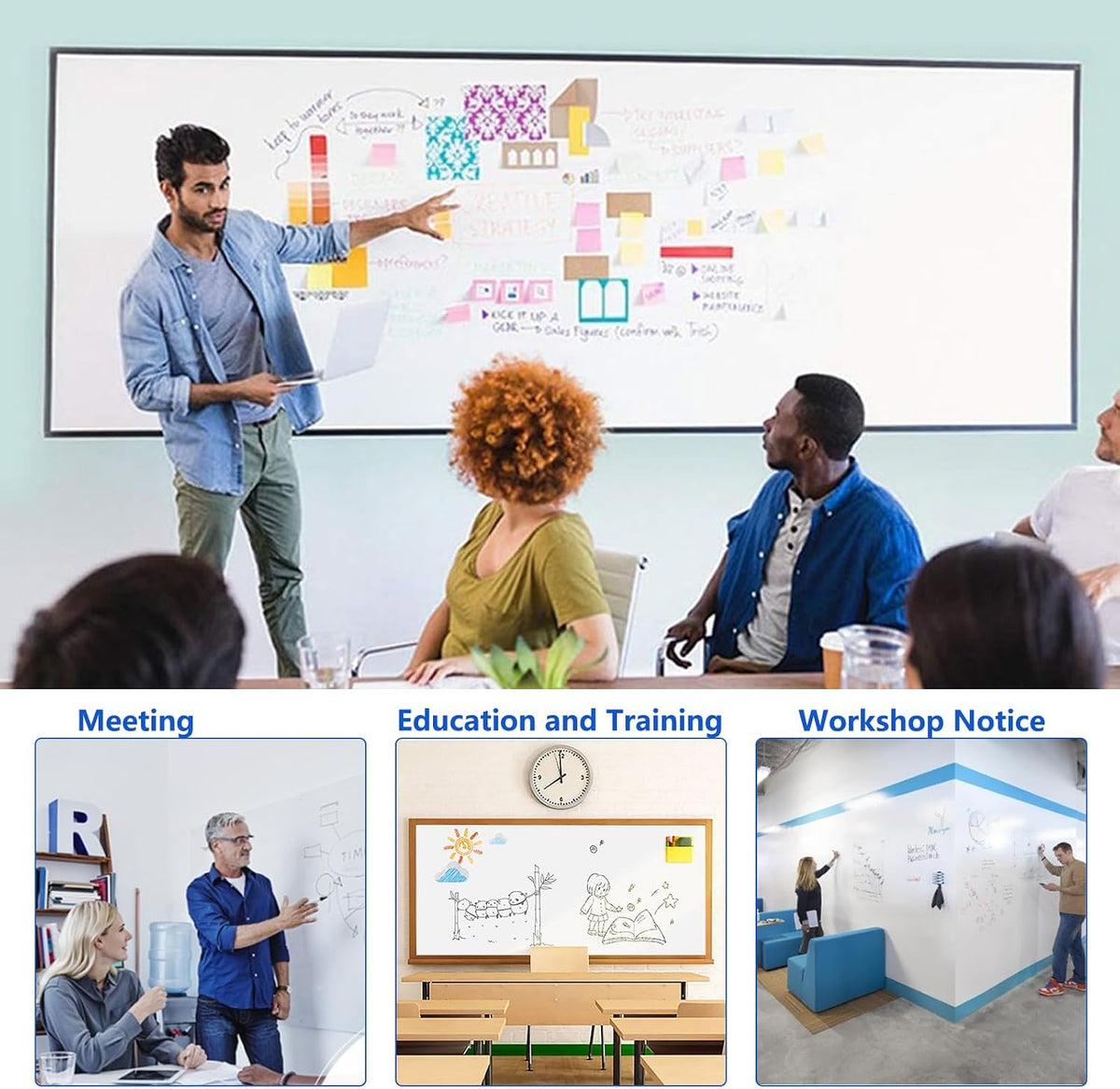 JUMUBOARD Self-Adhesive Magnetic Dry Erase Whiteboard Sticker, 48" x 24"