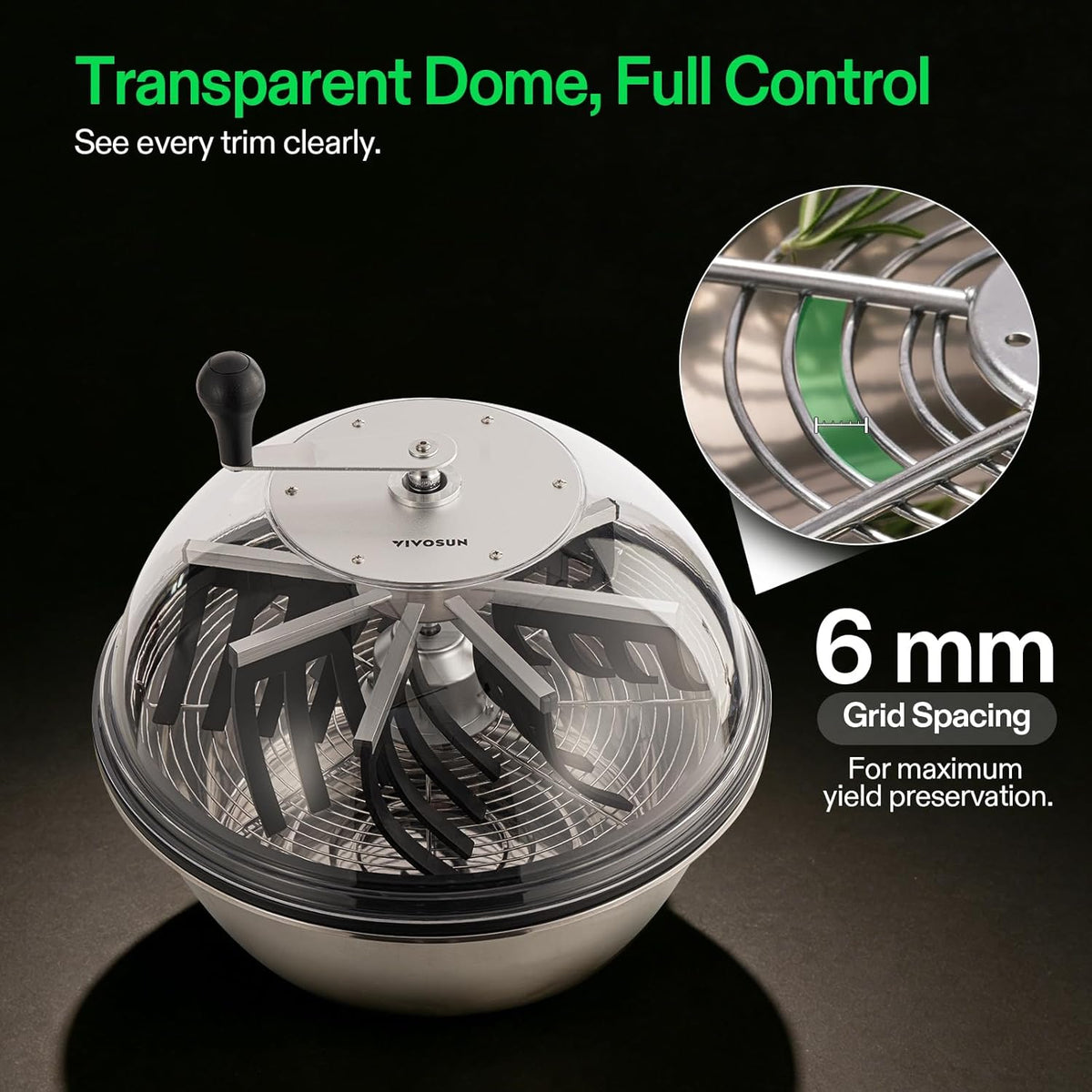 VIVOSUN 19" Bud Leaf Bowl Trimmer with Clear Dome, Stainless Steel Blades