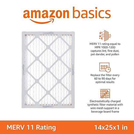 Amazon Basics 14x25x1 Air Filter 6 Pack, MERV 11 AC Furnace Filters