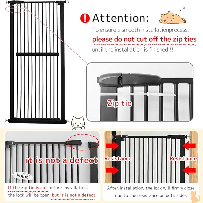 Lumizone Extra Tall Cat Gate 61.02" High Pressure Mounted Extra Wide 26.38"-30.11" (17Sizes) 1.37" Gap No Drilling Auto-Close Tall Pet Gate for Dogs (Black, 26.38"-30.11" W)