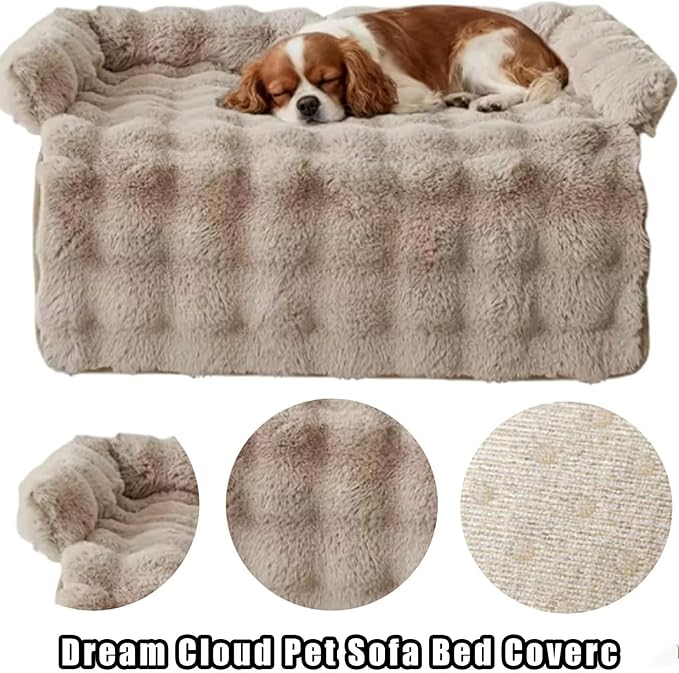 Dream Cloud Pet Sofa Bed, Dream Cloud Pet Sofa Bed Cover, Cozy Rabbit-Velvet Non-Slip Washable Fluffy Plush Pet Mat for Furniture Protection, Soft Couch Bed for Dogs & Cats (White, 70X70 CM)