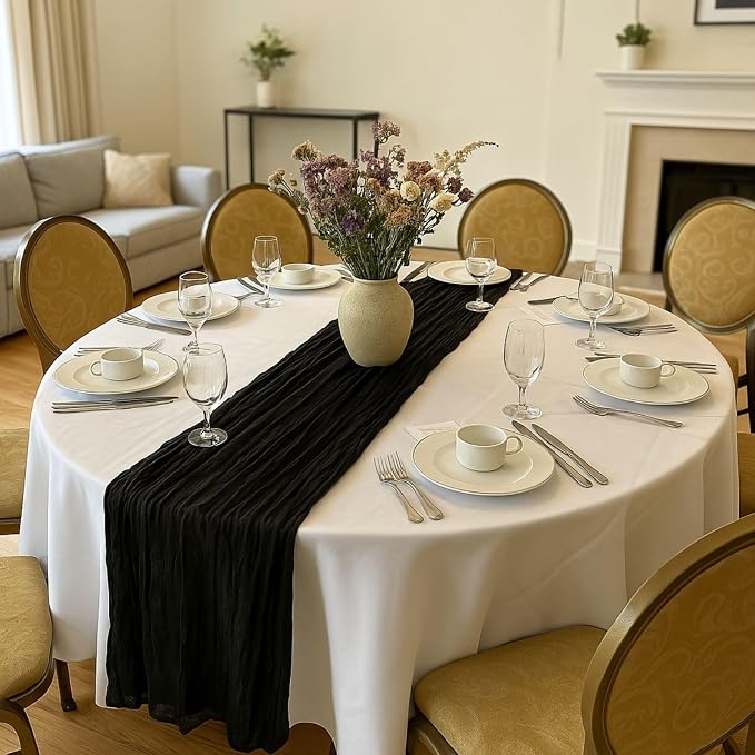 6 Pack Black 10FT Cheesecloth Table Runner 120 Inch Rustic Boho Gauze Cheese