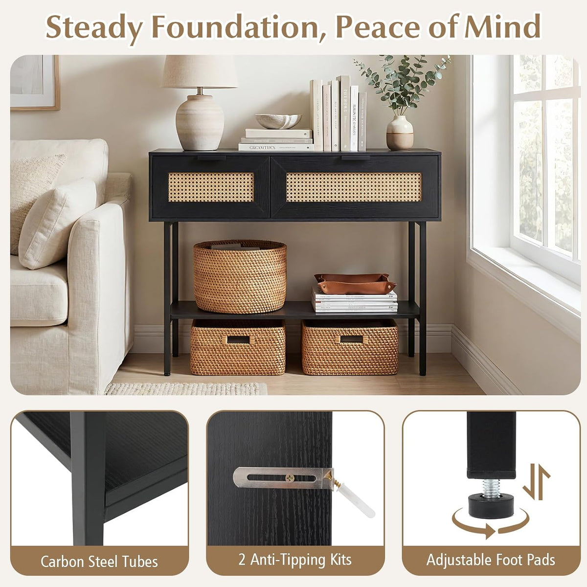 GIANTEX Rattan Console Table with Storage, 40" Long Boho Entryway Table