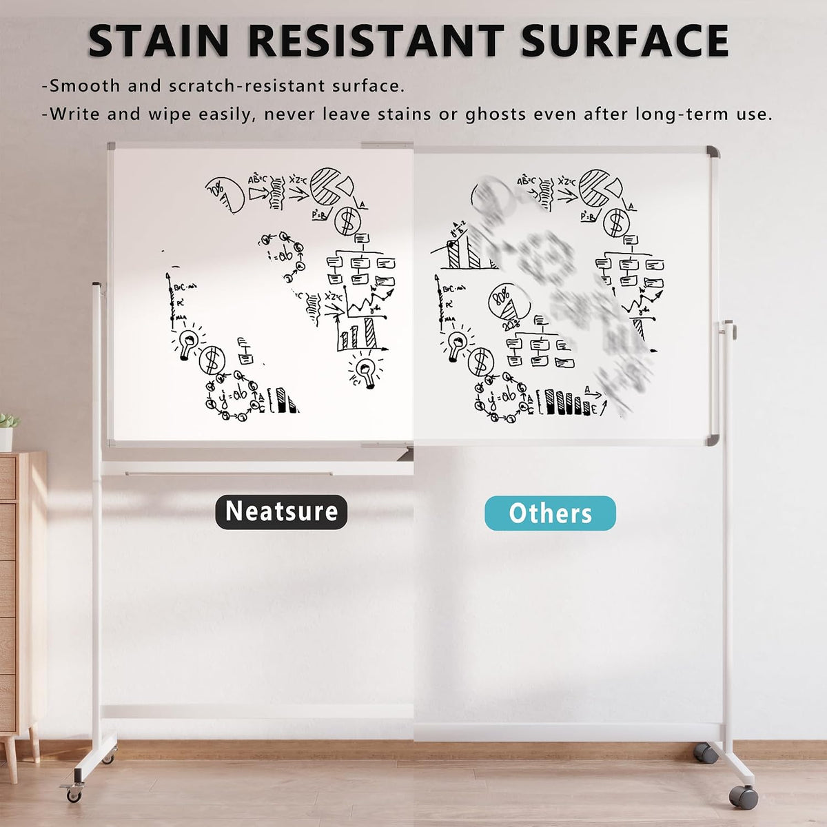 Large Rolling Whiteboard on Wheels, 72" x 36" Double-Sided Mobile White Board with Stand, 6' x 3' Portable Standing Magnetic Dry Erase Board Easel for Home Office Classroom School, Silver