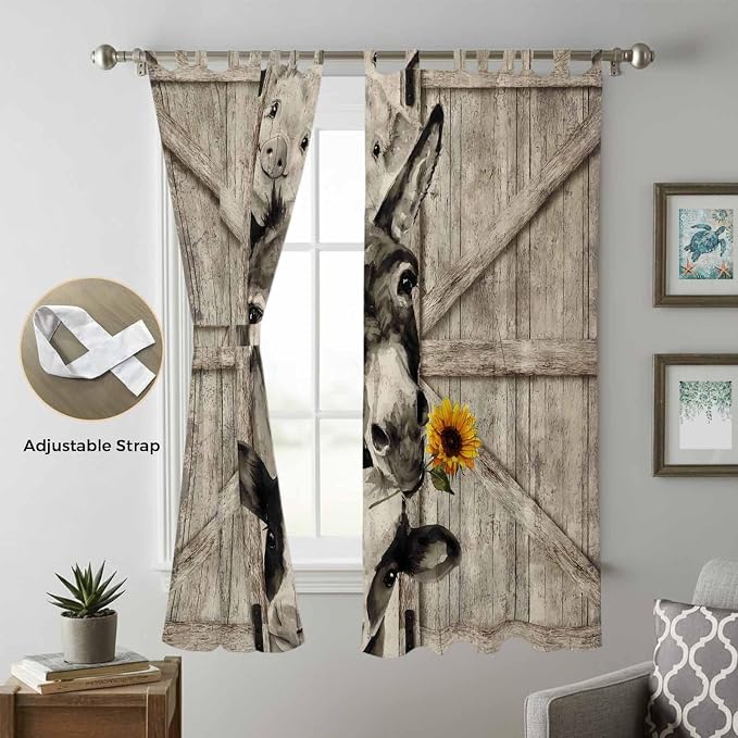 Funny Farm Animals Living Room Curtains 96 Inch Length, Window Curtains Tab Top