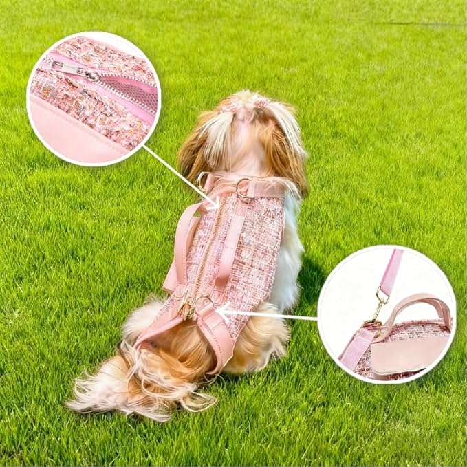 Dog Lift Harness Backpack for Small Dogs, Adjustable Straps Dog Sling Carrier for Hiking, Travel, Outdoor – Pink Medium