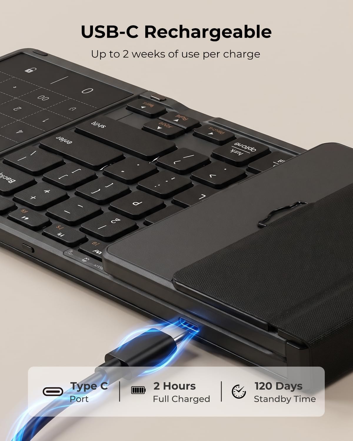 AIMARZ AF01 Foldable Keyboard, Full-Size Keys, Touchpad/Number Pad, Black