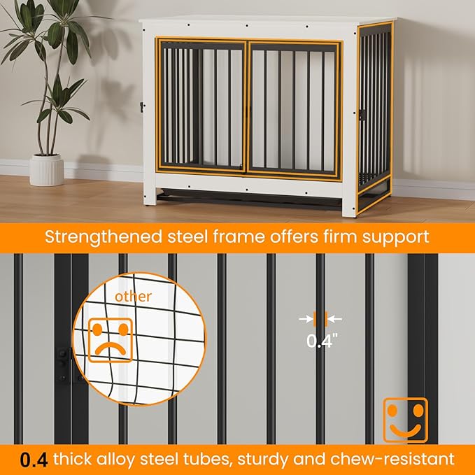 Dog Crate Furniture, 38 Inch Indoor Dog Kennel for Medium Dogs Up to 50 LBS, Heavy Duty Wooden Pet Cage End Table with 3 Doors, Alloy Steel Frame & Removable Tray