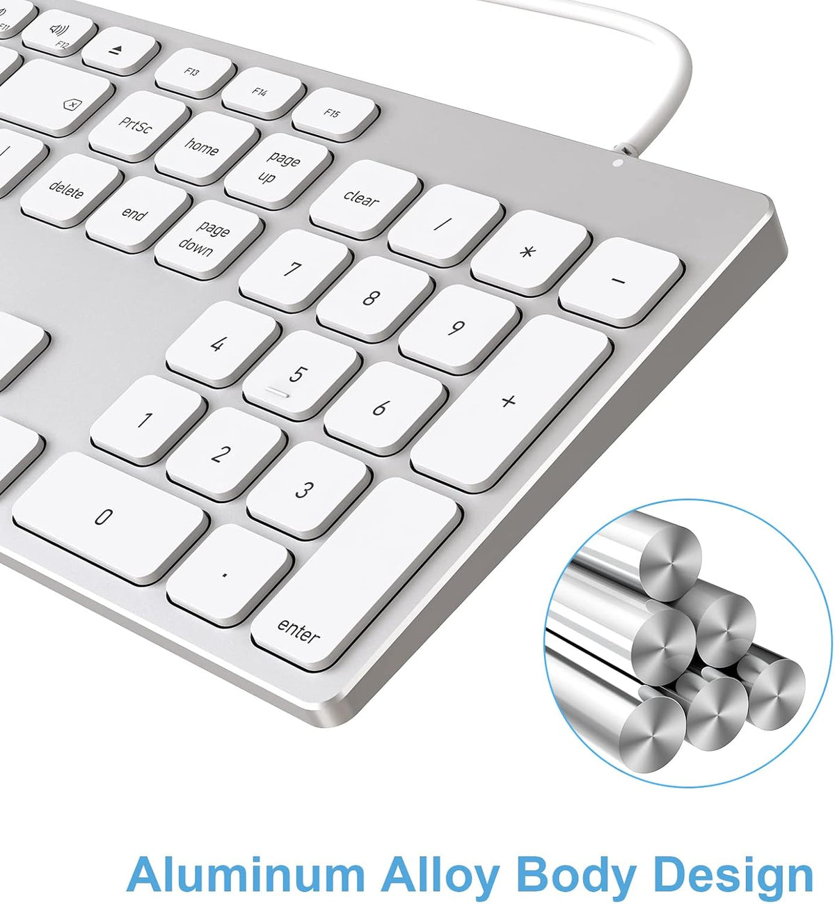9H Aluminum USB Wired Keyboard with Numeric Keypad for Mac & PC