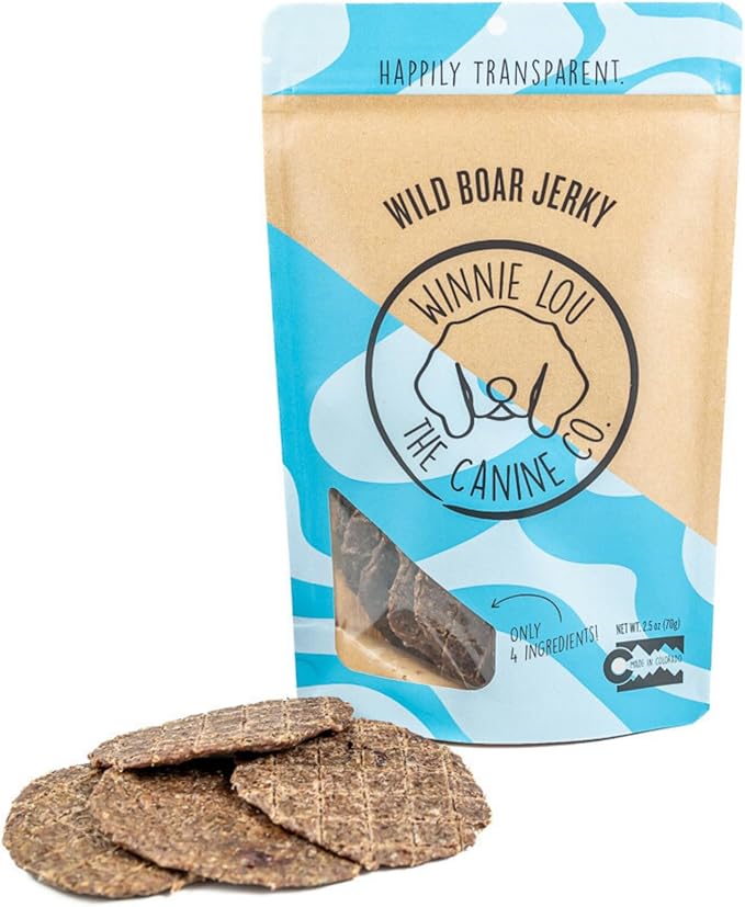 Winnie Lou Wild Boar Jerky Dog Treats – Limited Ingredient, Human Grade, Training Treats for Small, Medium & Large Dogs, USA Made, High Protein, Chews, Hypoallergenic, Sensative Stomach (1 Pack)
