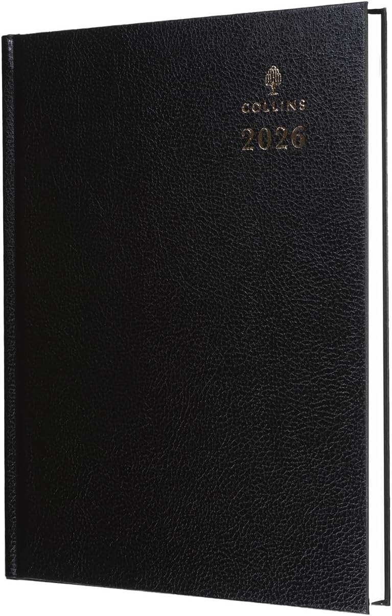 Collins - Desk - 2026 12 Month Calendar Year Planner, Day-To-Page Diary, A5 Hard Cover - Black (52.99-26)