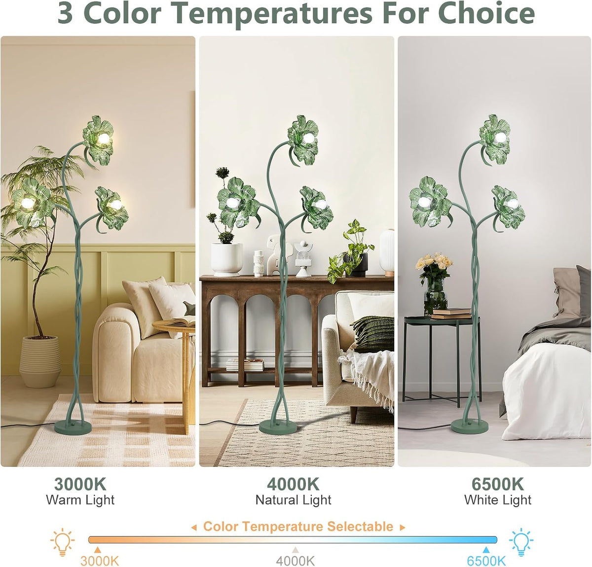 NewAoNaSen Vintage 3 Heads Flower Floor Lamp, Cute Floor Reading Light