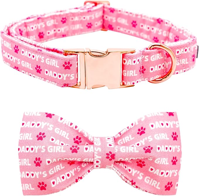 Lionheart glory Dog Bow Collar Valentine's Day Dog Collar for X-Large Dogs, Pink Dog Collars with Bowtie Spring Dog Collar Pet Collar Bows