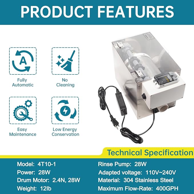 Automatic Rotary Drum Filter for Koi Tilapia Pond, Fish Farm, Hydroponics