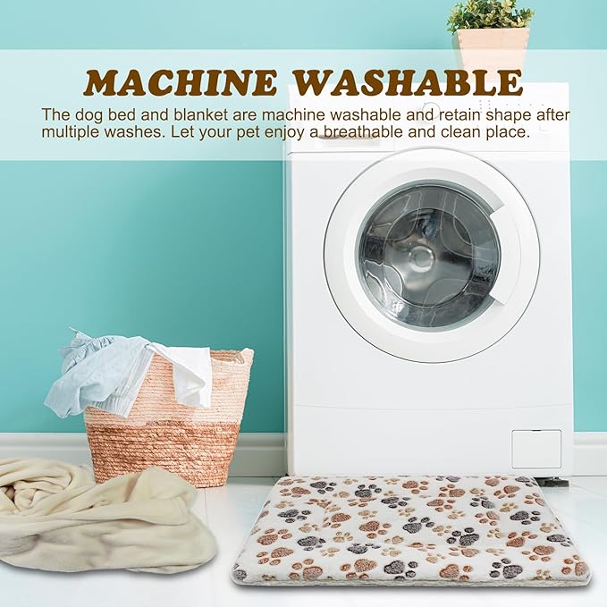 Cat Dog Bed Mat & Blanket, Reversible Pets Crate Pad Bed Mat and Ultra Soft Warm Fleece Calming Blanket for Small Puppy Kitty, Washable