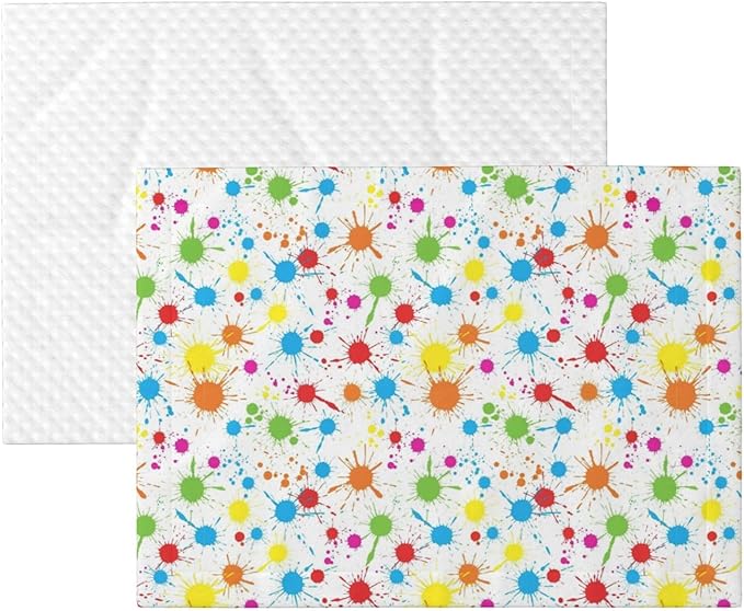 Reversible Plush Throw for Dogs and Cats, Paint Splatter Colorful, Double Sided Blanket with Nubby Dot Side and Sleek Side Ideal for Cuddling Nesting Security