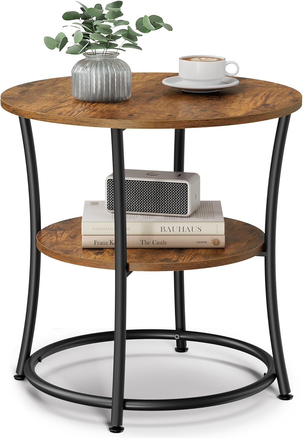 VASAGLE Side Table, 2-Tier Round End Table with 2 Storage Shelves