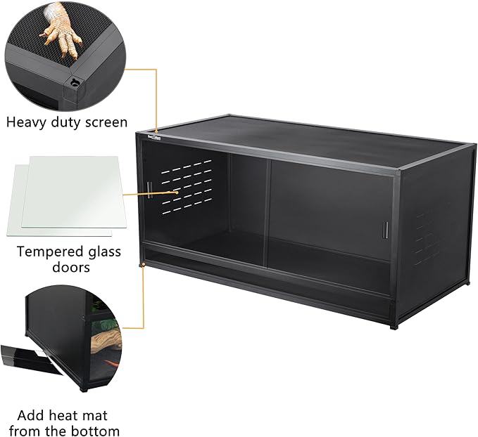 Stackable Space Efficient Reptile Terrarium 120 Gallon 4x2x2FT Large PVC Enclosure Breeding Tank for Bearded Dragon Gecko Lizard Snake, with Front Opening Tempered Glass Door