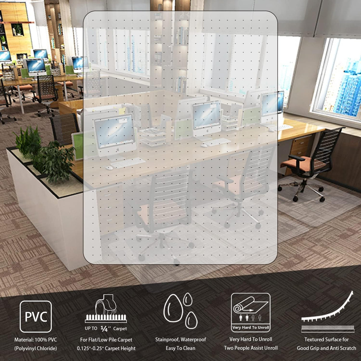 Amyracel Office Chair Mat, 60" x 46" Easy Glide Plastic Floor Mat, Clear Computer Desk Chair Mat for Low Pile Carpeted Floors
