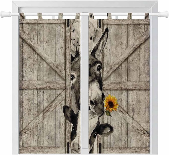 Funny Farm Animals Living Room Curtains 84 Inch Length, Window Curtains Tab Top