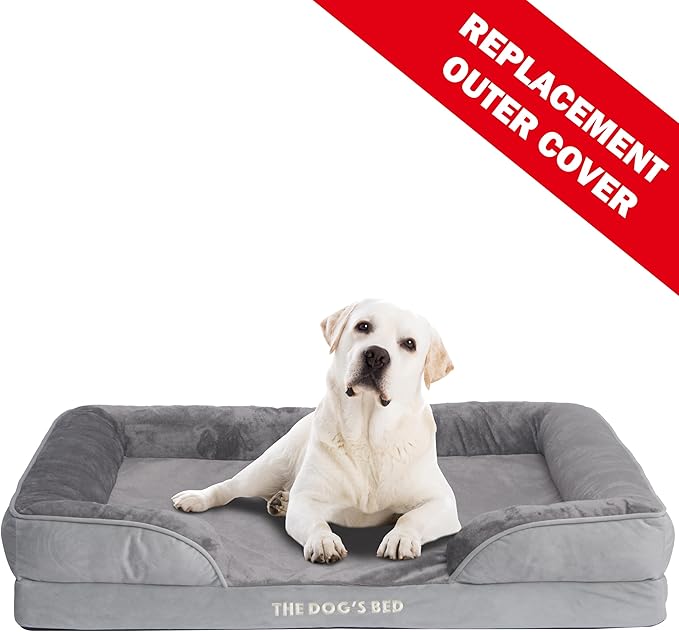 The Dog’s Bed Replacement Outer Cover & Bolster for Standard Foam Beds, Flannel Fabric, Silver Grey, XL