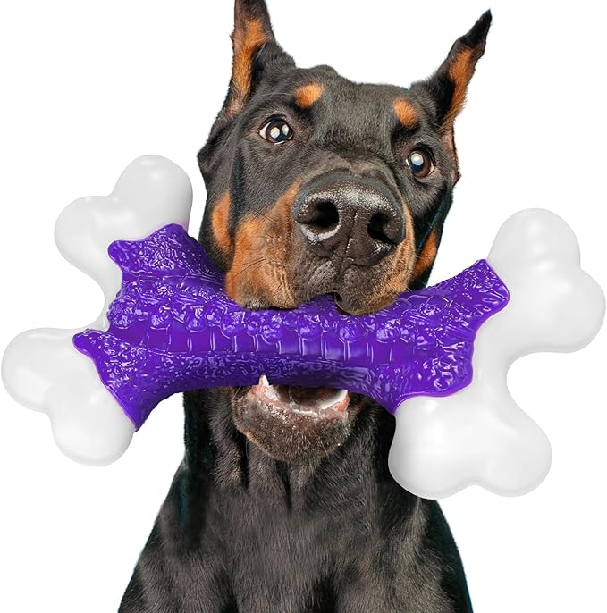 Indestructible Dog Toys for Aggressive Chewers: Bacon Flavored Hard Nylon Bone Chew Toys, Tough Dog Chew Toys for Large Dogs, Dog Toys to Keep Them Busy for Medium Large Breed, Purple