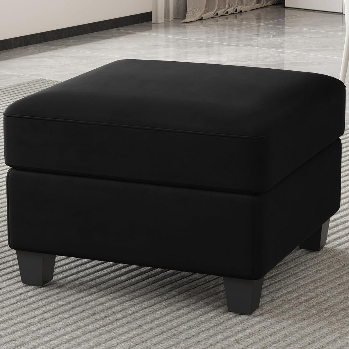 Belffin Modular Sofa Storage Ottoman Module for Velvet Piping Modular Sectoinal Couch, Square Ottoman Footrest, Black