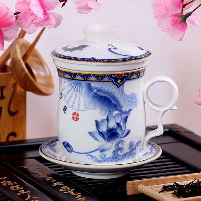 Porcelain Tea Cup with Infuser Lid and Saucer Sets