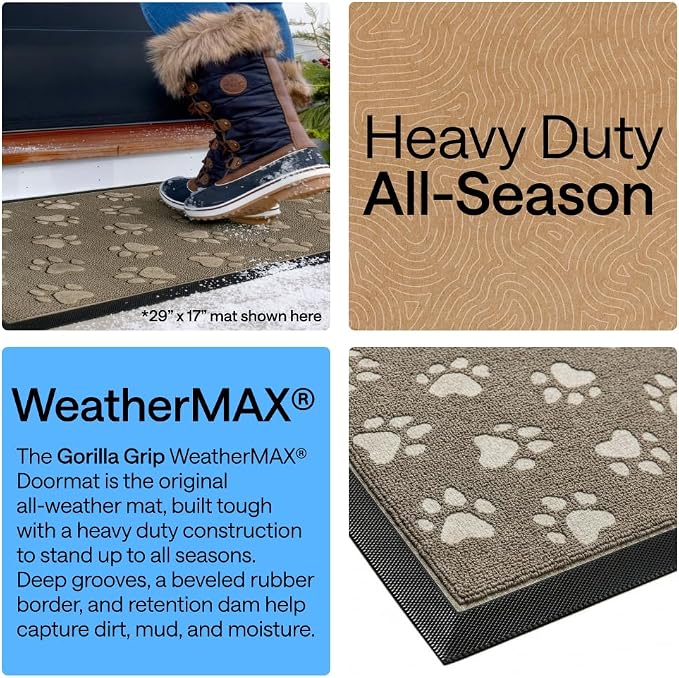 GORILLA GRIP 100% Waterproof All-Season WeatherMAX Doormat US Designed Natural