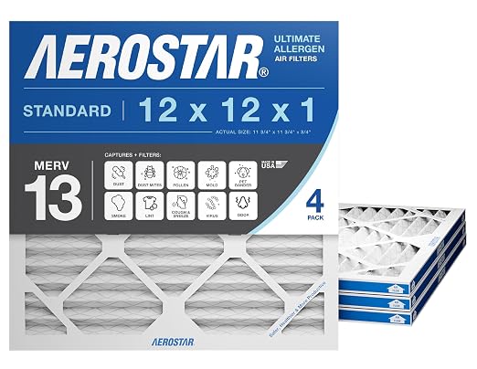 Aerostar 12x12x1 MERV 13 Air Filter, 4 Pack Set of HVAC Furnace Filters