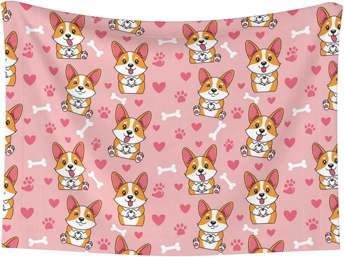 Reversible Dog Blanket for Beds Couches, Cute Happy Corgi Dog, Double Sided Cat Blanket with Textured Dot Feel and Smooth Feel for Seasonal Comfort All Year