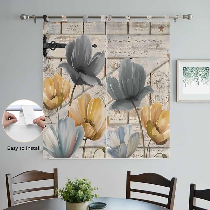 Spring Tulips Flower Bedroom Curtains 72 Inch Length, Window Curtains Tab Top