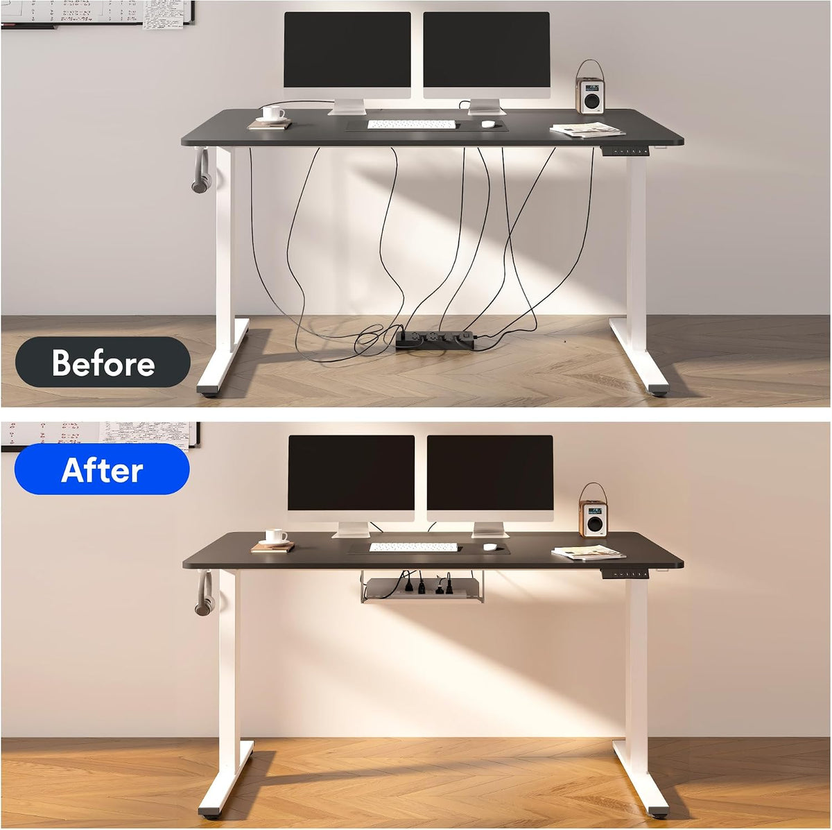 FLEXISPOT EN2 55"x28" Whole-Piece Standing Desk with Power Strip, Mahogany