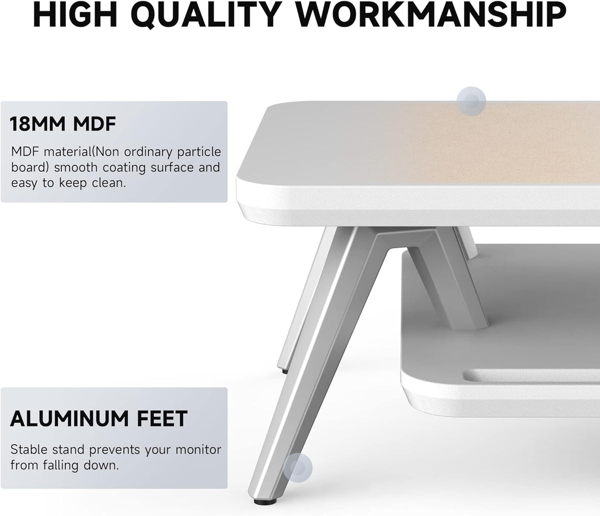 Fenge Monitor Stand Riser, Wooden Desk Shelf with 2-Tier Storage