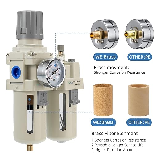 1/2" NPT Air Compressor Oil-Water Separator, Air Pressure Regulator, Compressed