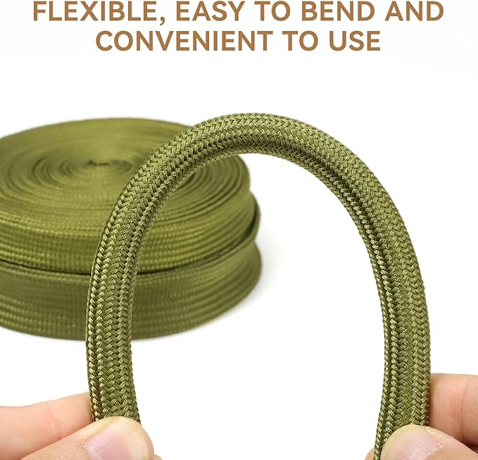 Polyamide Cable Sleeve, 10ft Flexible Expandable Braided Sleeving, Cable Management Sleeve for TV Computer Office Home Entertainment (Green, 1/2")