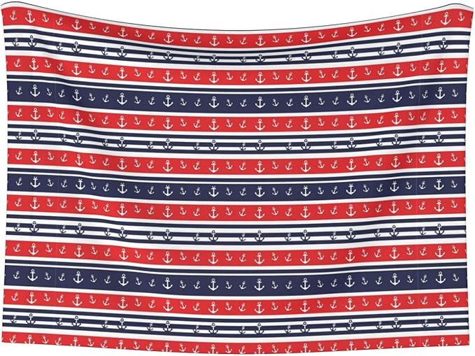 Double Sided Pet Bed Blanket for Added Cushion Warmth, Nautical Anchor Seamless Pattern Blue and Red Stripe, Reversible Cover with Textured Dot Surface for Existing Beds Standalone Mat
