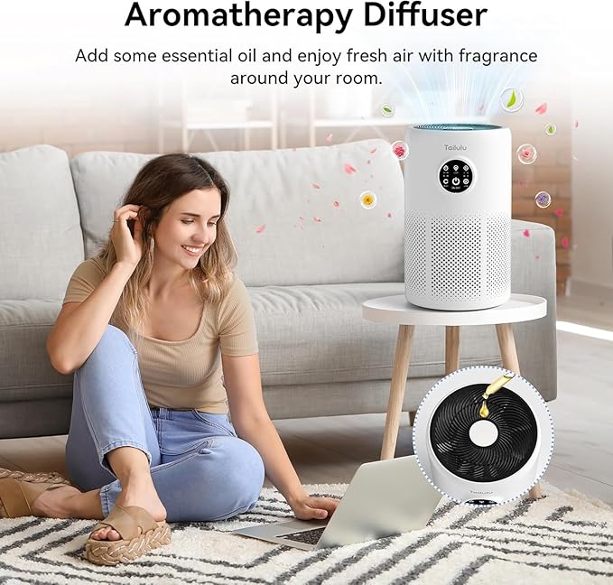 Air Purifiers for Home Pets Large Room Up to 1360 Ft², Tailulu D10 HEPA Air Purifiers for Bedroom with 15dB Sleep Mode, Air Filter for Pet Dander Smoke Odor Dust Pollen with Timer Fragrance Sponge