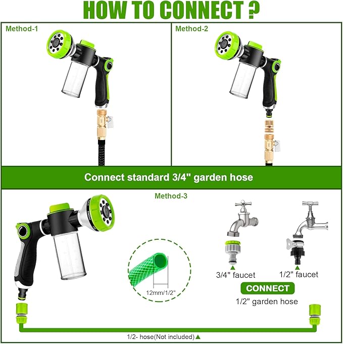 Dog Washing Hose Attachment, 8-in-1 Sprayer Mode Garden Hose Nozzle with Pet Bathing Brush and 100cc Soap Dispenser Bottle, Adopted in Watering Flowers, Car Wash, Dog and Horse Showering (Green)