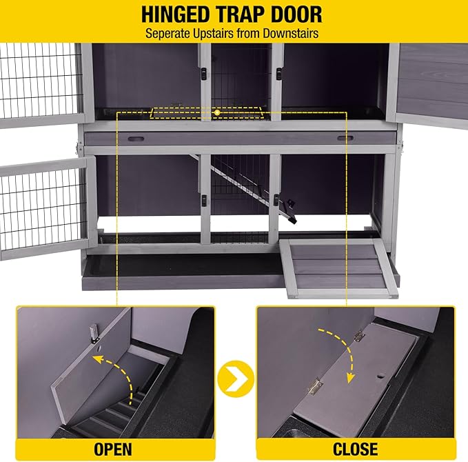 Aivituvin Rabbit Hutch Indoor Folding Bunny Cage on Wheels Outdoor Movable Guinea Pig Houses with No Leakage Pull Out Tray