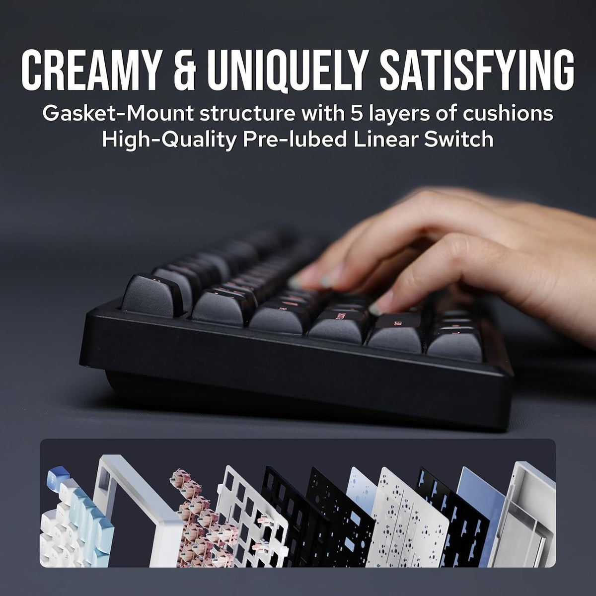 EPOMAKER Galaxy100 QMK/VIA Wireless Gaming Keyboard, Aluminum Shell, BT/2.4Ghz/USB-C, Pre-Lubed Hot-Swappable Linear Switches, NKRO, RGB Backlit (Black, Marble White Switch)