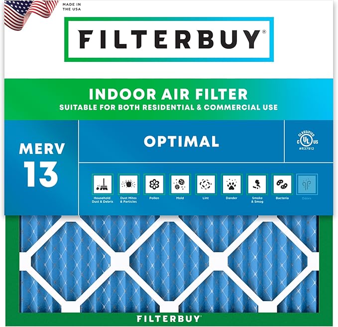 Filterbuy 27x27x1 Air Filter MERV 13 Optimal Smoke & Allergy Defense,