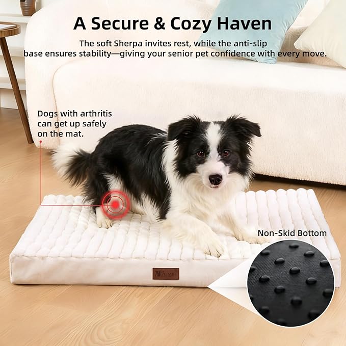 Orthopedic Dog Bed with Firm High-Density Egg Crate Foam, Machine Washable Cover & Non-Slip Bottom for Medium Breeds (Beige, 29" L x 18" W x 3" H)