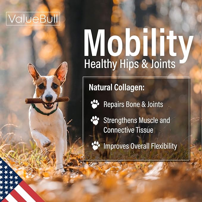 ValueBull USA Collagen Sticks for Dogs, 6 Inch Jumbo Chews, Natural Long-Lasting Dog Treats, 200 Count Bulk Pack - Promotes Joint, Skin & Coat Health with Glucosamine and Chondroitin