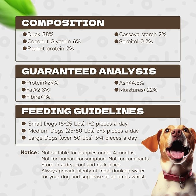 Duck Sausage Soft Dog Treats, Duck Jerky Training Treats Skiny Coat Dog Chews for Senior Small Medium Large Breed 10.58oz