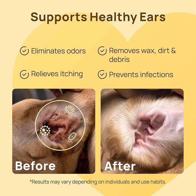 HICC PET Ear Cleaner Wipes for Dogs & Cats, Vet-Recommended Dog Ear Infection Treatment to Relief Itching & Inflammation, Remove Wax, Dirt & Stop Smelly, Cleaning Deodorizing Wipes 100ct(Honey Scent)