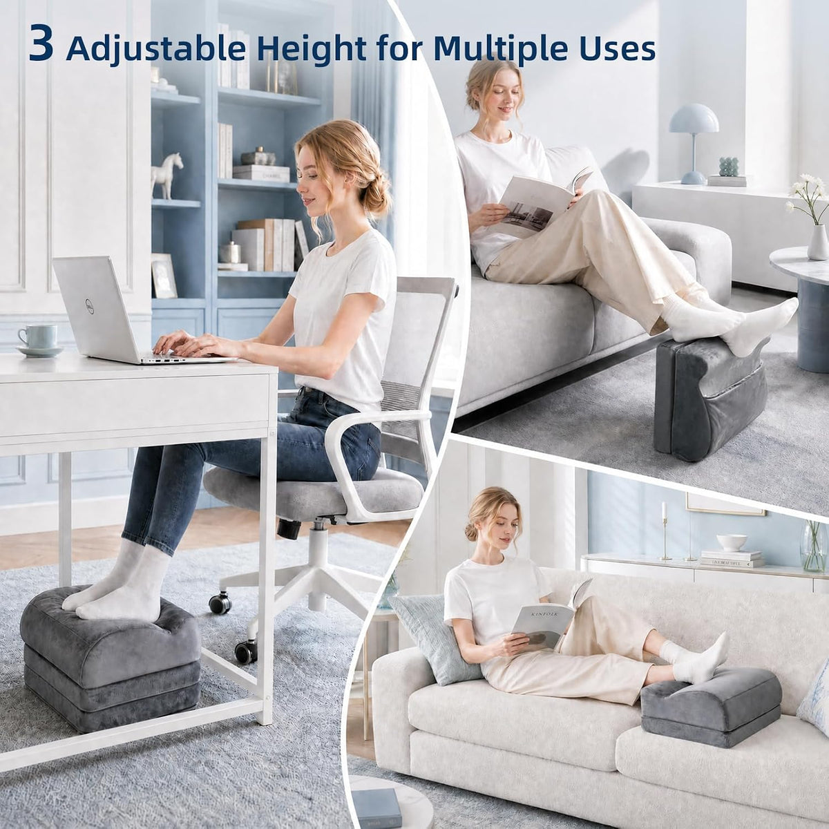 Foot Rest Under Desk, 3 Adjustable Heights for Various Height