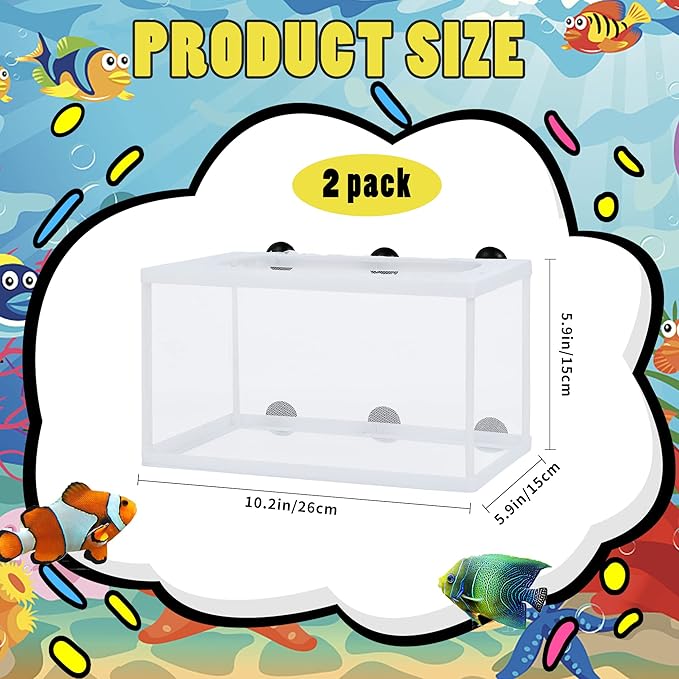 2 Pieces Fish Tank Breeder Net, Akamino Large Fish Breeder Isolation Box, Plastic Frame Hatching Box Separation Net Breeding Box with Suction Cup for Aquarium