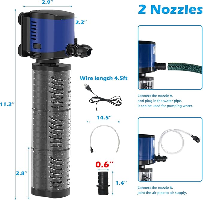 TARARIUM Aquarium Filter Powerful 260GPH